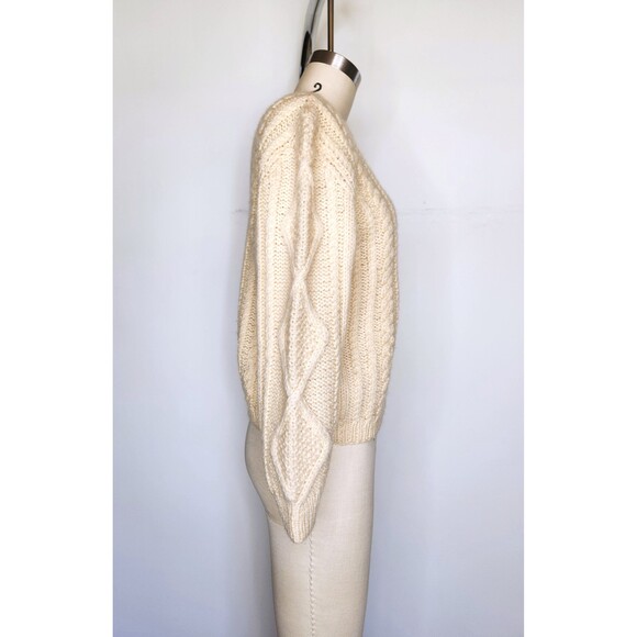 Vintage Chunky Cable Hand Knitted Wool Sweater Fisherman Ireland Irish Ivory XS - Picture 4 of 7